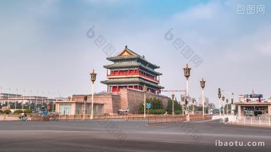 北京正阳楼侧拍城楼路口车流固定延时摄影